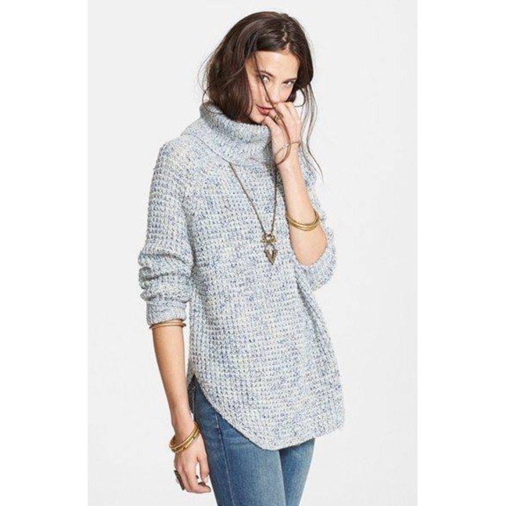 Free People‎ Wool/Linen Blend Waffle Knit Turtleneck Sweater Oversized Medium